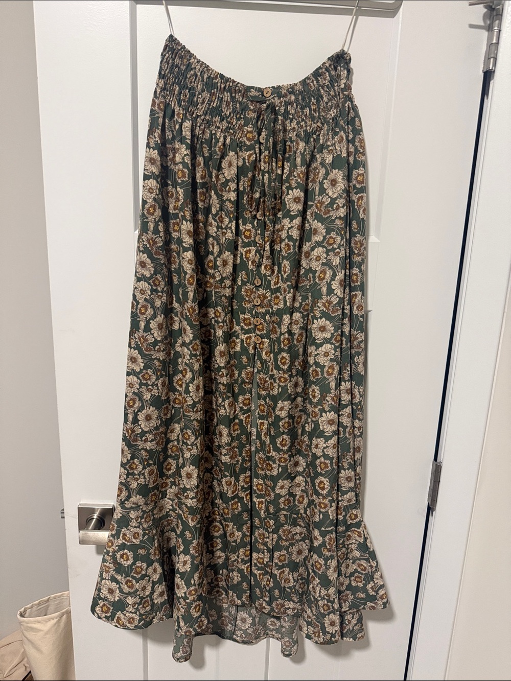 Carly Jean Los Angeles Olive Green Floral Maxi Skirt